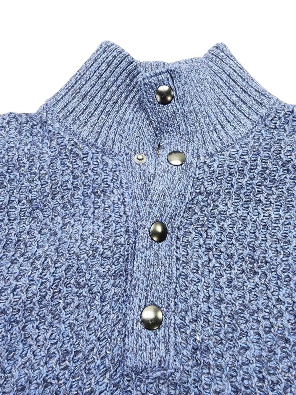 Banana Republic Marled Waffle Knit Wool Blend Mock Neck Sweater Medium Tall Blue